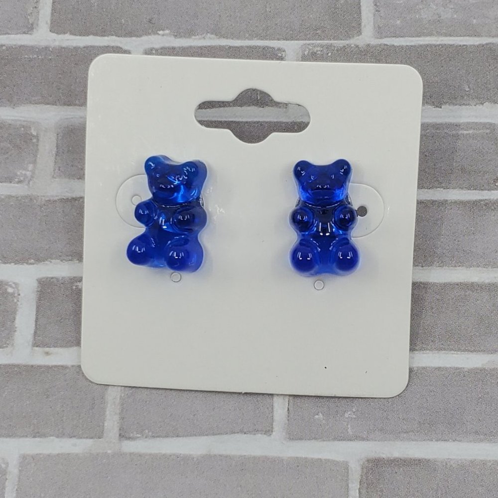 Women's Girls Blue Gummy Bear Inspired Postback Handmade Hypoallergenic Earrings